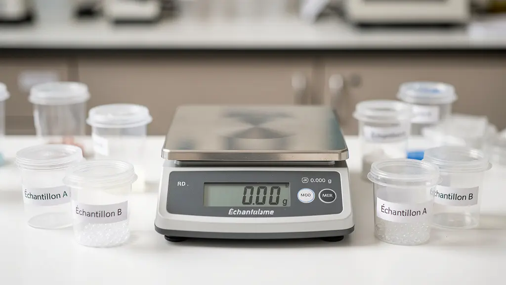 Balance de précision pour dosage cannabinoïde T10, environnement propre et professionnel
