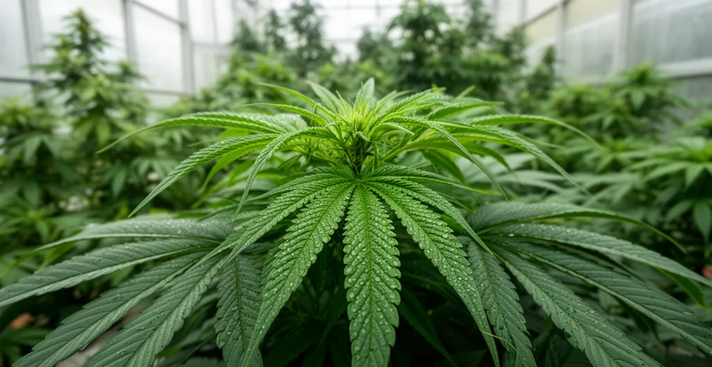 Feuilles de cannabis (THV N10) sous lumière naturelle diffuse